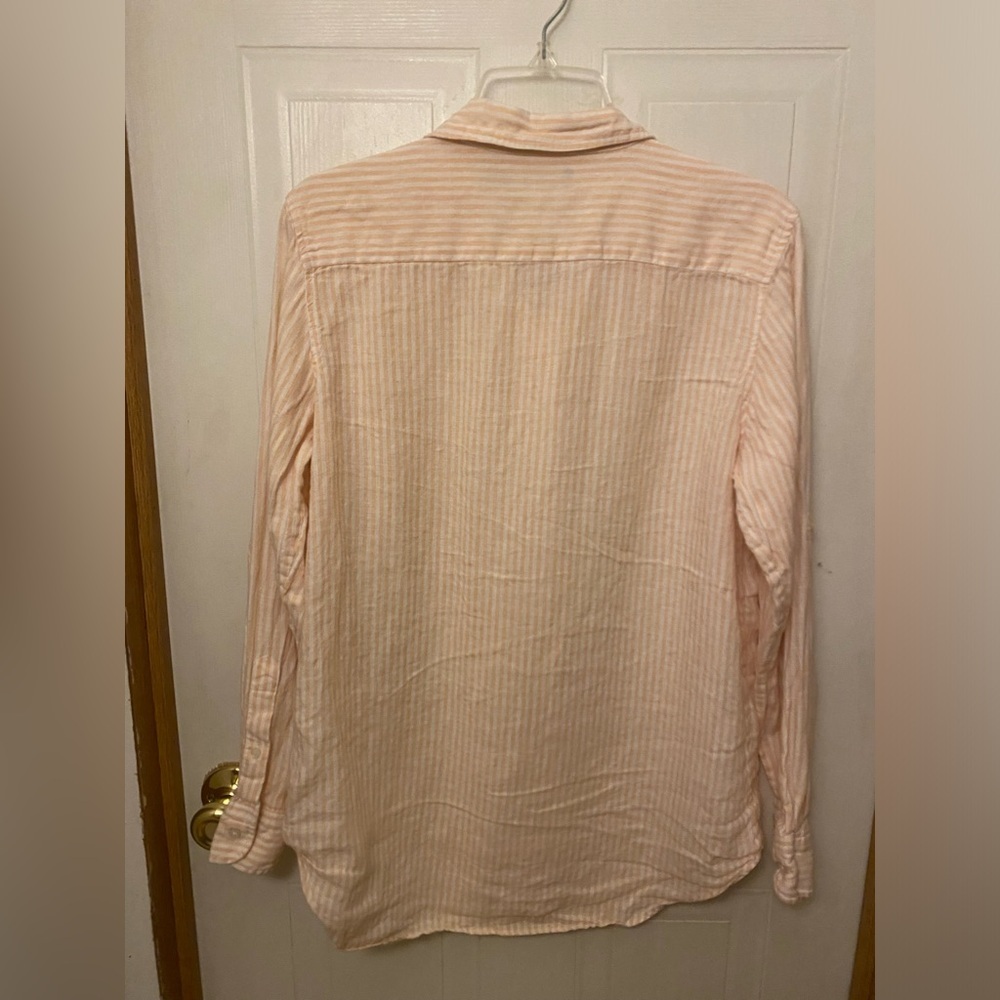 Lauren Ralph Lauren Peach Striped Linen Shirt L - Picture 4 of 9
